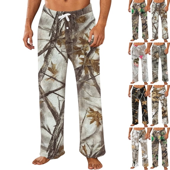 GrmtClth Mens Flannel Camouflage Sweatpants Baggy Straight Leg Elastic Waist All Season Y2K Streetwear Casual Long Pants Camel S