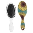 thumbnail image 2 of Sunflower Print Hair Brush, Vintage Floral Boho Chic Detangler with Watercolor Yellow Bloom Pattern, 2 of 8