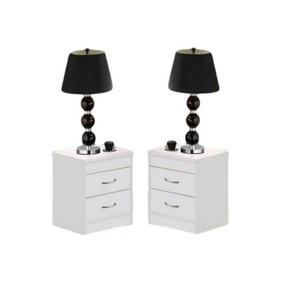 Home Square Contemporary 2 Drawer Wooden Nightstand Set in White (Set of 2)