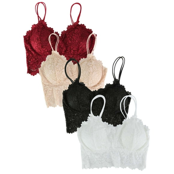 Deago 4 Pieces Lace Bralettes for Women Lace Bandeau Bra with Straps and Removable Pads (Multi-color, M)
