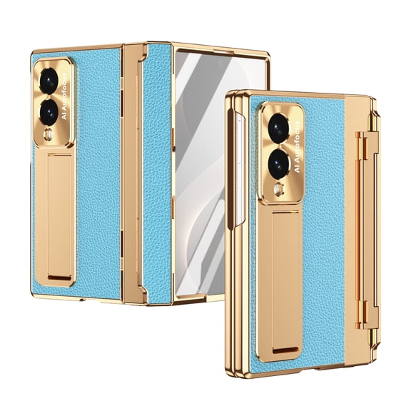 Lunvic Case for Samsung Galaxy Z Fold 8, Leather Texture Hinge Protection Cover, Built-in Front Screen Protector, Foldable Kickstand, Wireless Charging Compatible, K