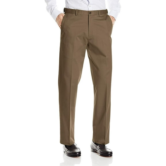 Men's Haggar Premium No-Iron Khaki Stretch Classic-Fit Flat-Front Pants Color: Toast Size: 36X30