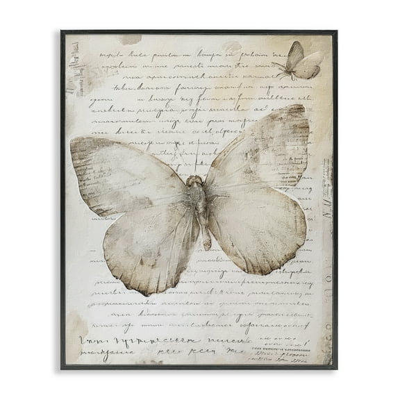 Stupell Industries Butterfly & Vintage Cursive Animals Painting Black Framed Art Print Wall Art, 11 x 14