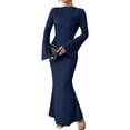 thumbnail image 2 of Women'S Long Sleeve Maxi Dress Ribbed Knit Boat Neck Bodycon Casual Dresses Going Out Outfits Royal Blue XL, 2 of 9