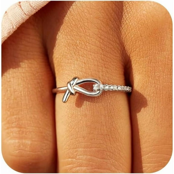Mother Daughter CZ Knot Rings Friendship Rings 925 Sterling Silver Dainty Cubic Zirconia Bands Stackable Rings for Women Promise Rings Back to School Jewelry Birthday Graduation Gifts