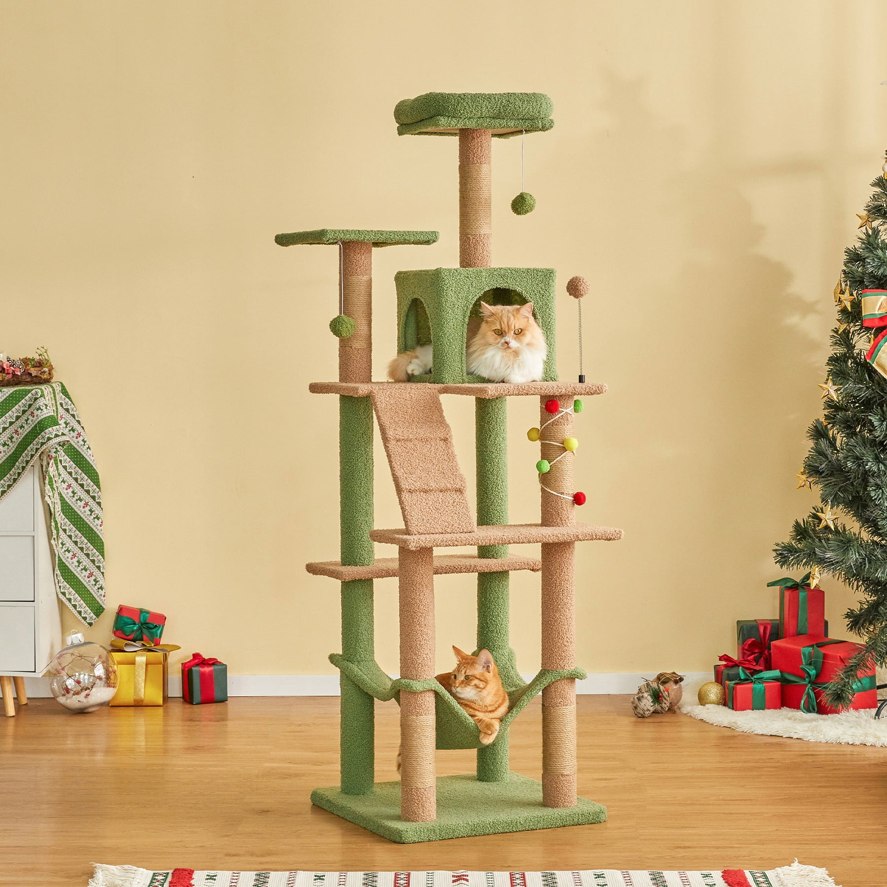 MWPO 63.8" Multi-Level Cat Tree with Condo and Scratching Post Tower, Green