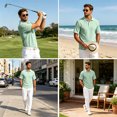 thumbnail image 7 of OIOLOYJM Golf Shirts for Men Raglan Short-Sleeve Relaxed Fit Cotton Linen Casual Quick Dry Lightweight Polo Shirts Fashion Lounge Athletic Collared Tops Light Green L, 7 of 7