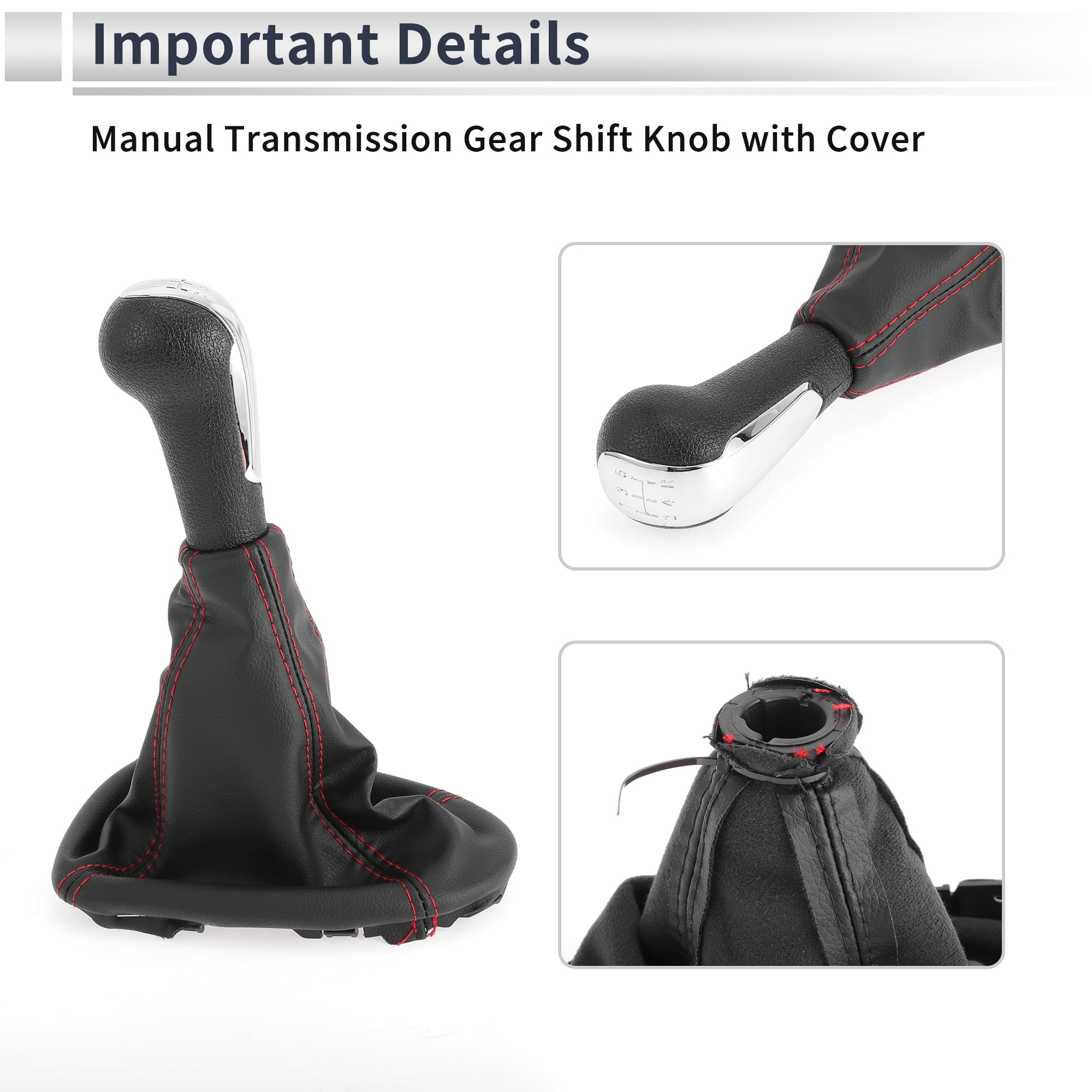 Unique Bargains 5 Speed Manual Gear Shifter Knob W/ Cover for Chevrolet Spark 2011-2015 Plastic Faux Leather Gearbox Stick Shifter Lever Knob Black Chrome Silver Tone