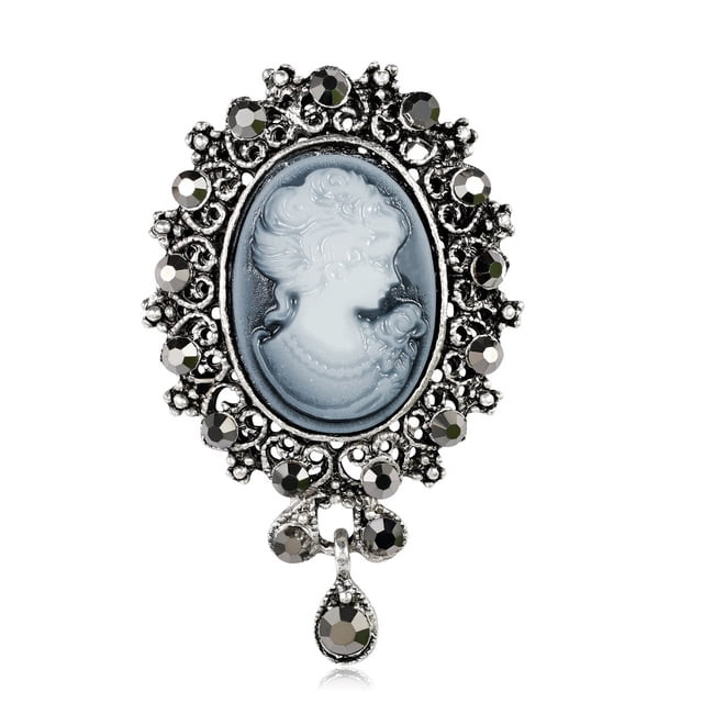 Broche de retrato de dama en tono plateado vintage para mujer, joyería victoriana, broches de diamantes de imitación para sombrero, bufanda, cuello, solapa, bolsos, chales para Navidad