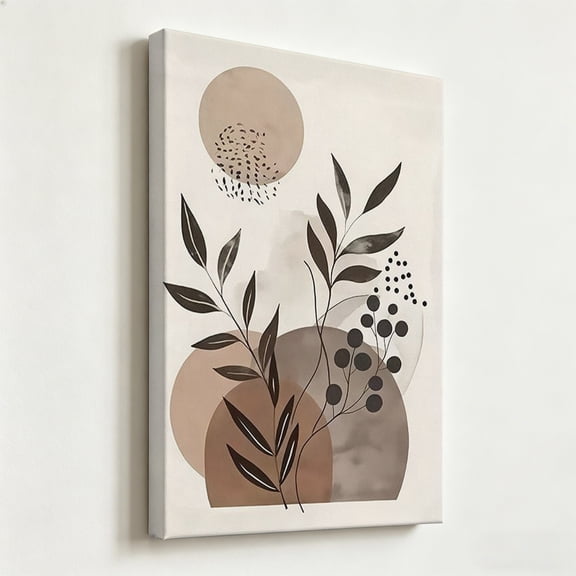 Modern Boho Botanical Canvas Wall Art - Minimalist Abstract Earth Tone Leaf Print - Matte Finish Gallery Wrapped Warm Aesthetic Decor Ready to Hang 8*12