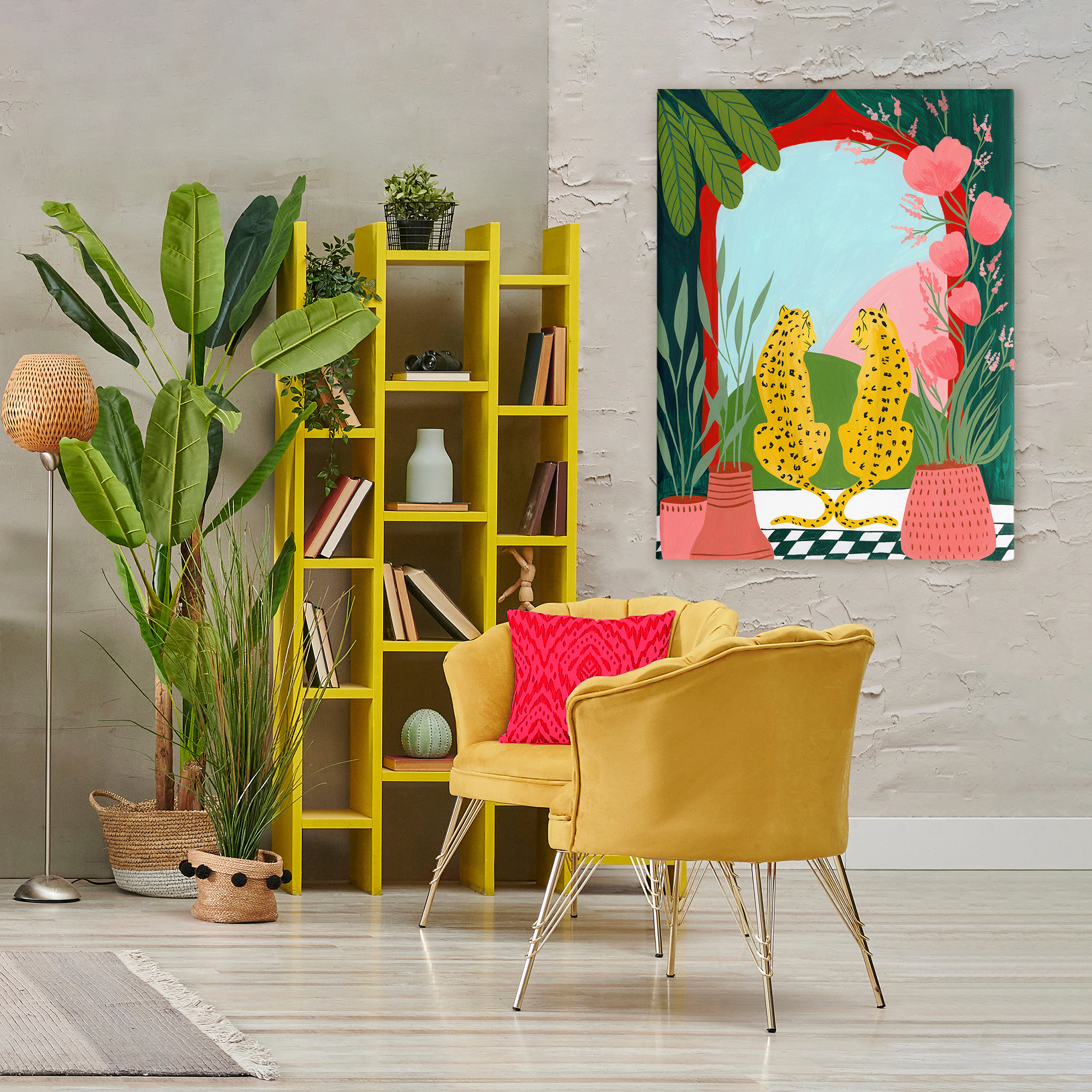 Twin Leopard & Plants Canvas Wall Art, design by Nabeela Rumi