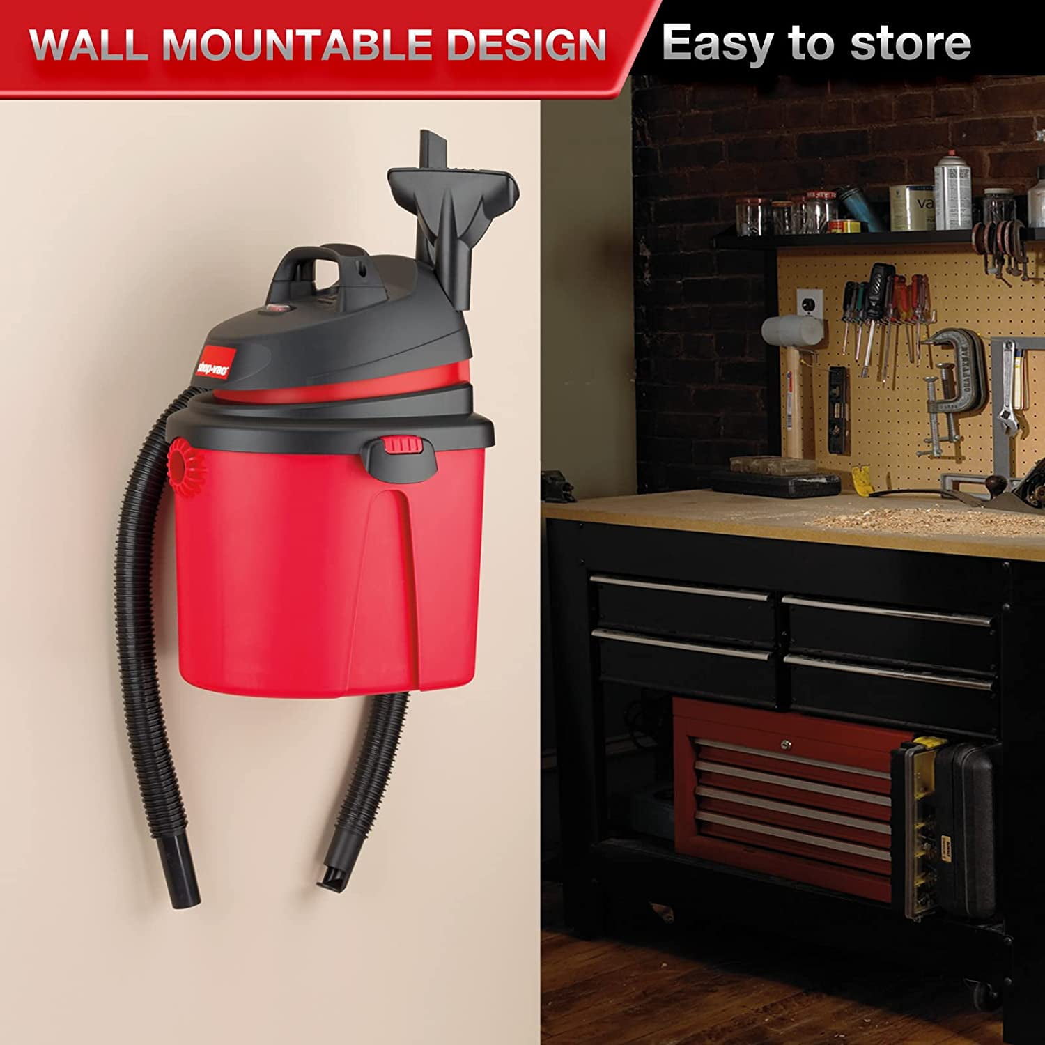 Shop-Vac 4 Gallon 4.0 Peak HP Wet/Dry Vacuum, Portable Compact Shop Vacuum with Tool Holder, Wall Bracket, Ideal for Home, Garage, Workshop
