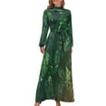 thumbnail image 2 of Tropical Leaves Dress Elegant Palm Leaf Print Stylish Boho Beach Dresses Women Long Sleeve High Neck Sexy Long Maxi Dress, 2 of 5
