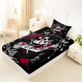 thumbnail image 4 of Castle Fairy Day Of Dead Skeleton Couple Twin Sheets 3pcs,Valentine'S Day Rose Butterfly Bedding,Red Black,1 Fitted Sheet,1 Flat Sheet and 1 Pillowcase, 4 of 6
