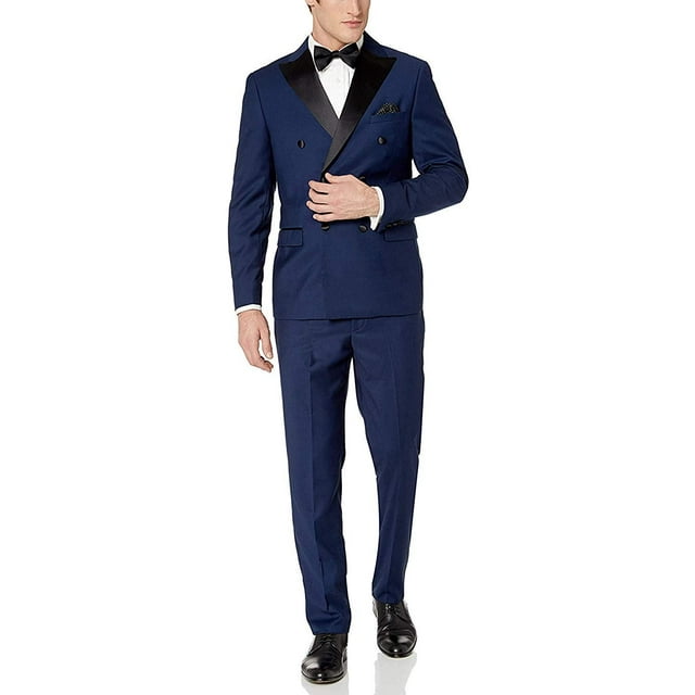 Adam Baker Men's 91003 Regular Fit 2-Piece Double Breasted Shawl Collar Tuxedo - Midnight Blue - 48L