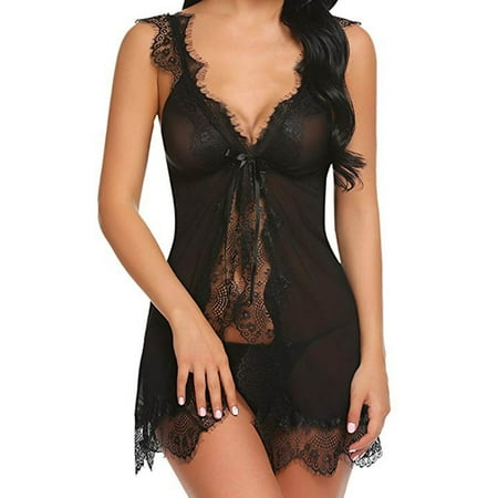 Yuhangmm Women s Sexy Lace Sling Top Nightdress Deep V Front Open Lingerie Bridal Lingerie