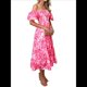 thumbnail image 3 of Vestido Midi Informal de Verano para Mujer, de Corta, Abullonado, con Cuello Cuadrado y Volantes Escalonados Flores Rosas S, 3 of 7
