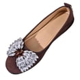 thumbnail image 2 of Women's Round Toe Flat Slip On Shoes, Sparkly Rhinestone Bow Decor Faux Suede Ballet Flats, Elegant Dress Shoes for Wedding Party, 2 of 9