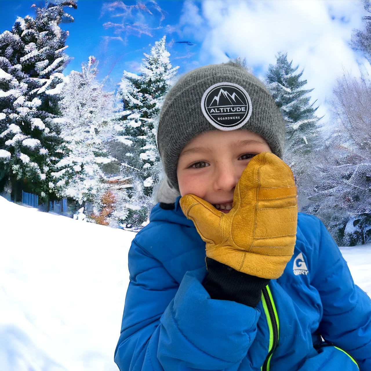 KIDS ALTITUDE “LIL’ BUTTA” WAXED PIGSKIN LEATHER FLYLOW SKI SNOWBOARD MITTENS (SMALL) 4.5" CIRCUMFERENCE