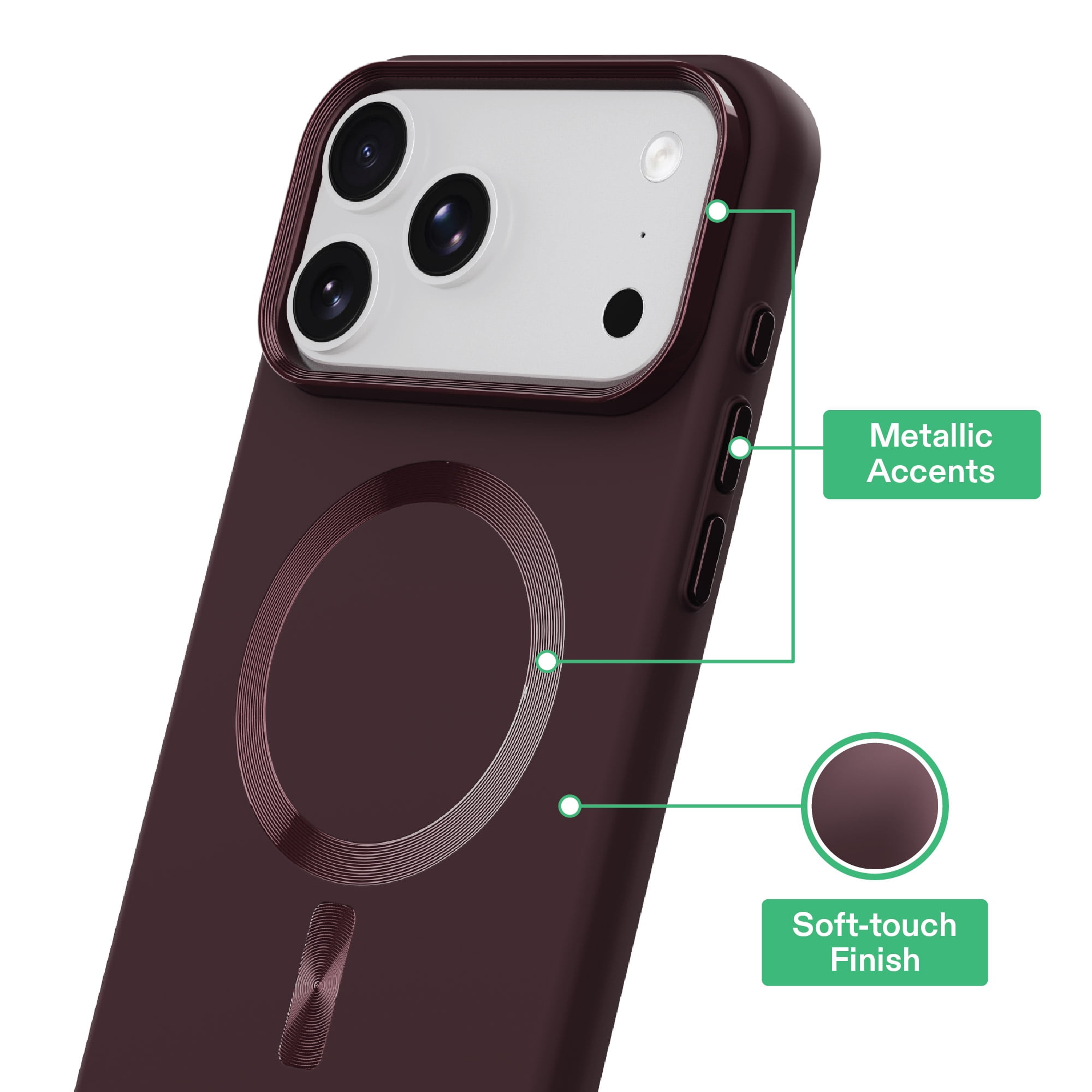 onn Soft Touch Phone Case for iPhone 18 Pro / 17 Pro, MagSafe Compatible - Plum Chocolate