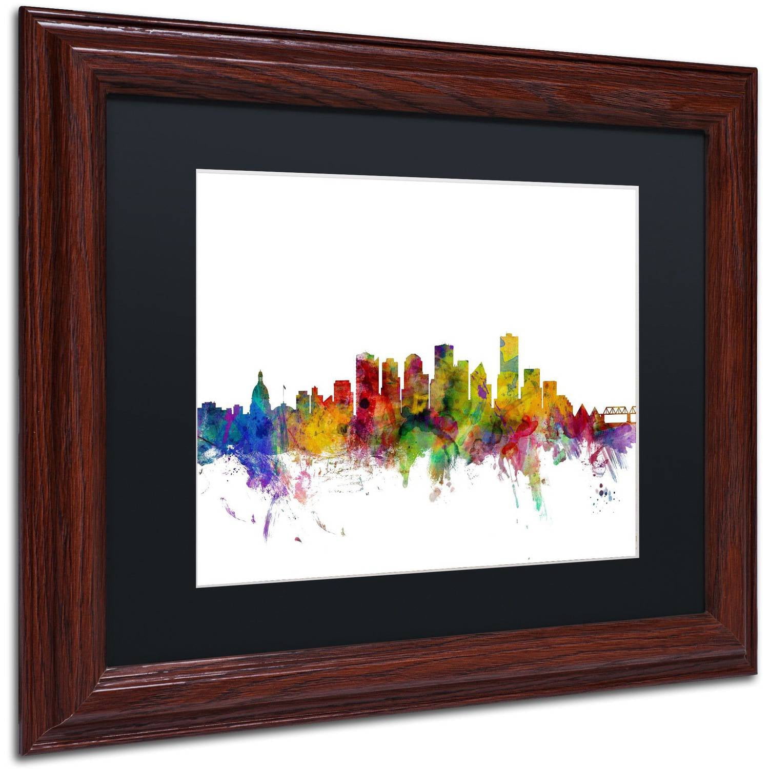 Trademark Fine Art "Edmonton Canada Skyline" Canvas Art by Michael Tompsett Black Matte, Wood Frame