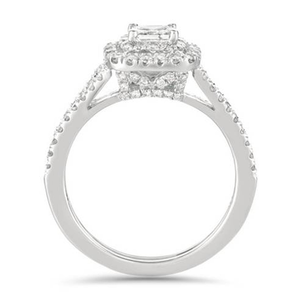 Bow Jewelry 1.5 Ct Princess Cut Moissanite Ring - 14K White Gold Plated Halo Cathedral Shank 8 Prong Set - Engagement Ring - Wedding Ring for Women