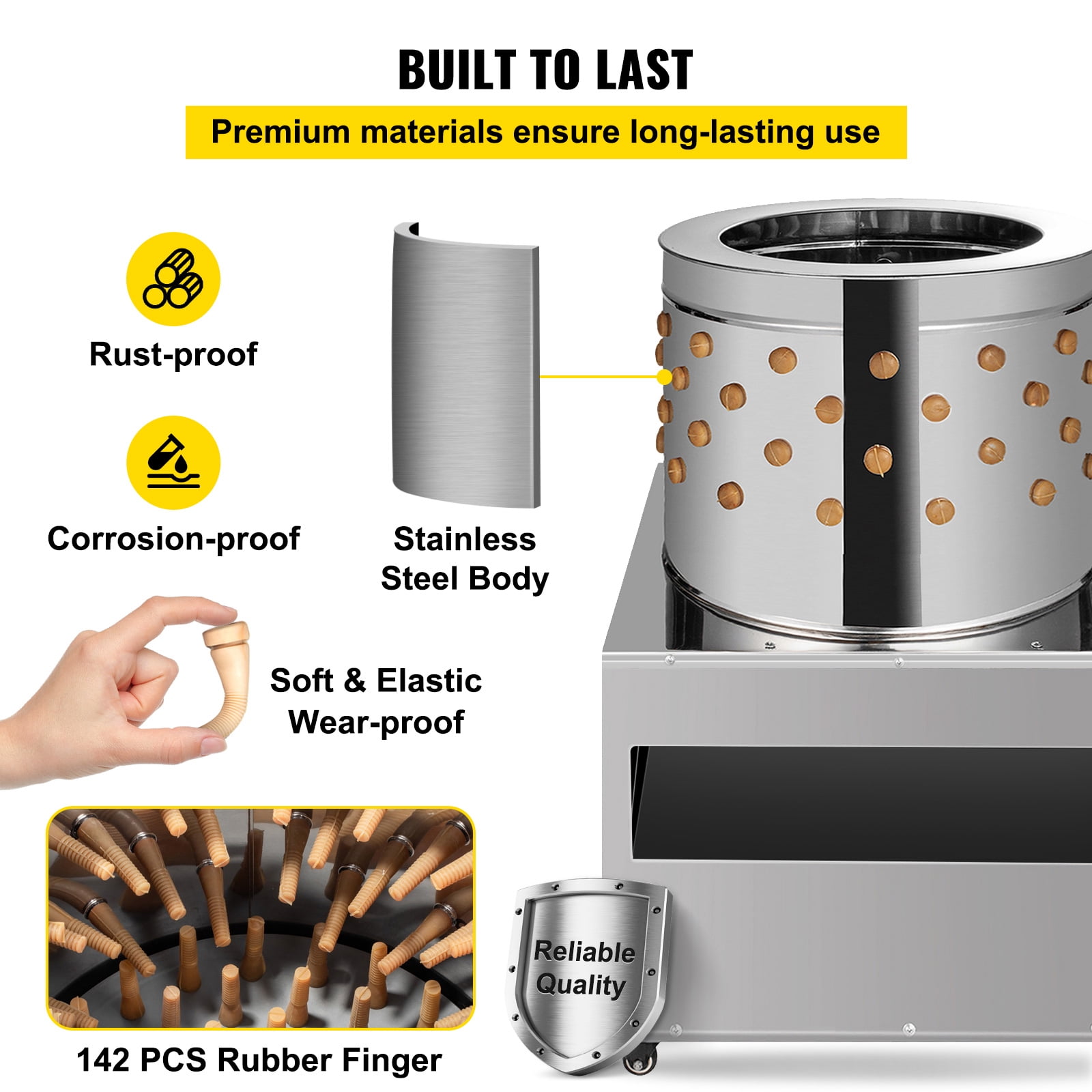 KFFKFF Stainless Steel Chicken Plucker Turkey Poultry Defeather Plucking Machine 23.5Inch, 2200W 240R/Min