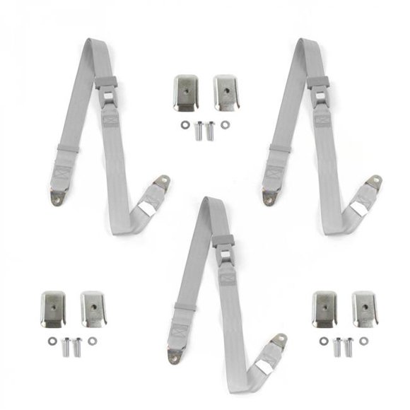 Standard 2 Point Gray Lap Bench Seat Belt Kit with Bracketry for 1970-1977 AMC Hornet - 3 Belts