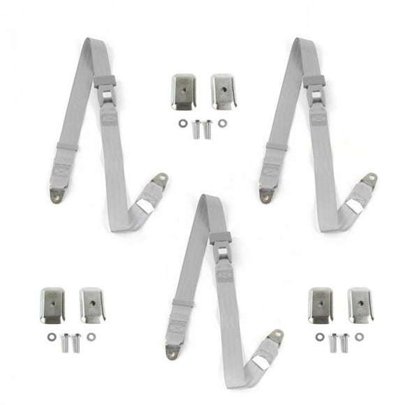 Standard 2 Point Gray Lap Bench Seat Belt Kit with Bracketry for 1970-1977 AMC Hornet - 3 Belts