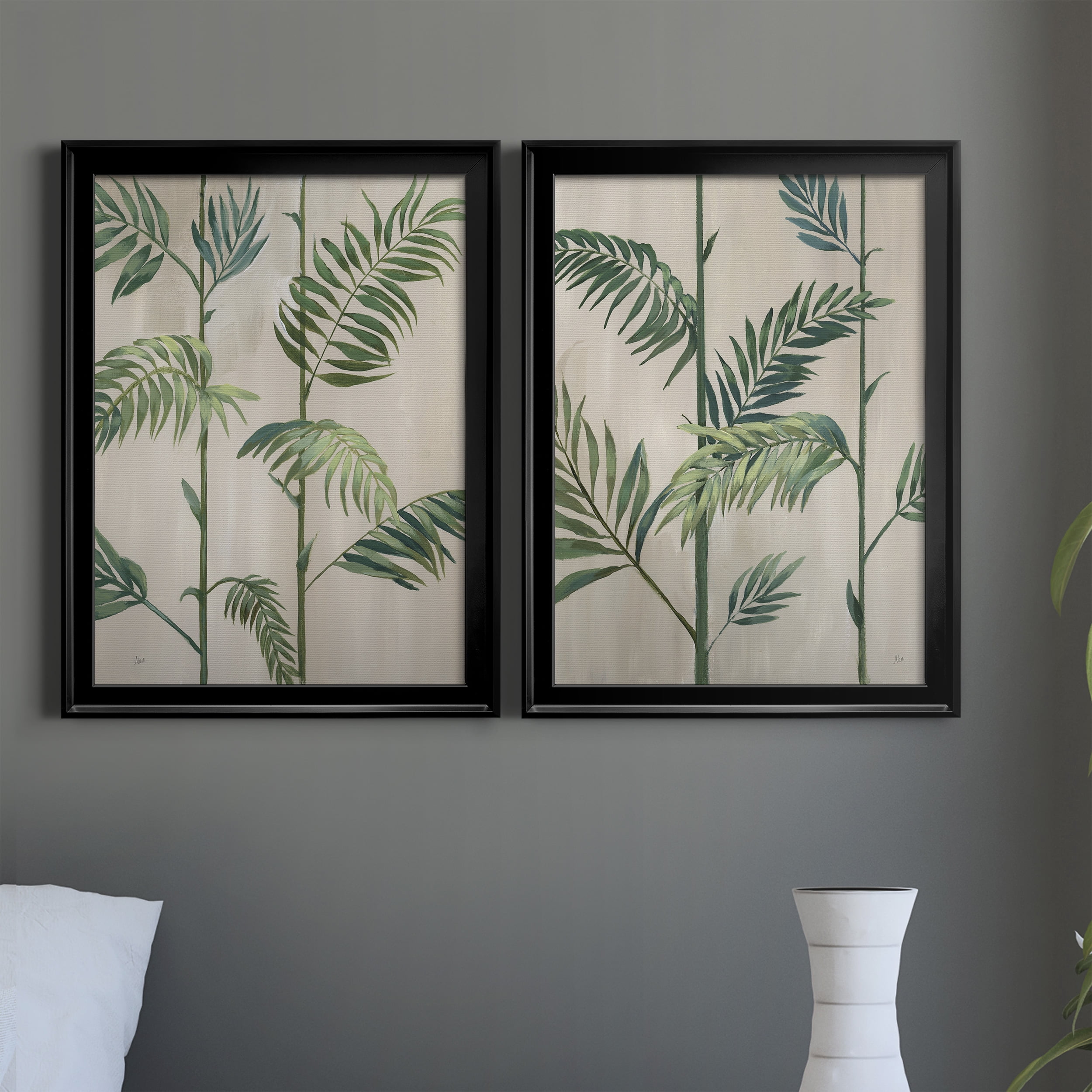 2 Piece Set Modern Fronds II Premium Framed Canvas - Ready to Hang - 18.5 x 24.5 Each - Black Frame