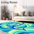 thumbnail image 2 of ODIKA 4'x6' Machine Washable Non-Slip Area Rug, Pod Swimming Waves Latch Hook Kit DIY Textile Art Project High Traffic Rug, Blue, 619101, 2 of 7