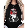 thumbnail image 5 of Women's T-Shirt Cat With Headphones Short Sleeve Casual Tee Classic Crew Neck T Shirt for Women Black, 3XL, 5 of 7