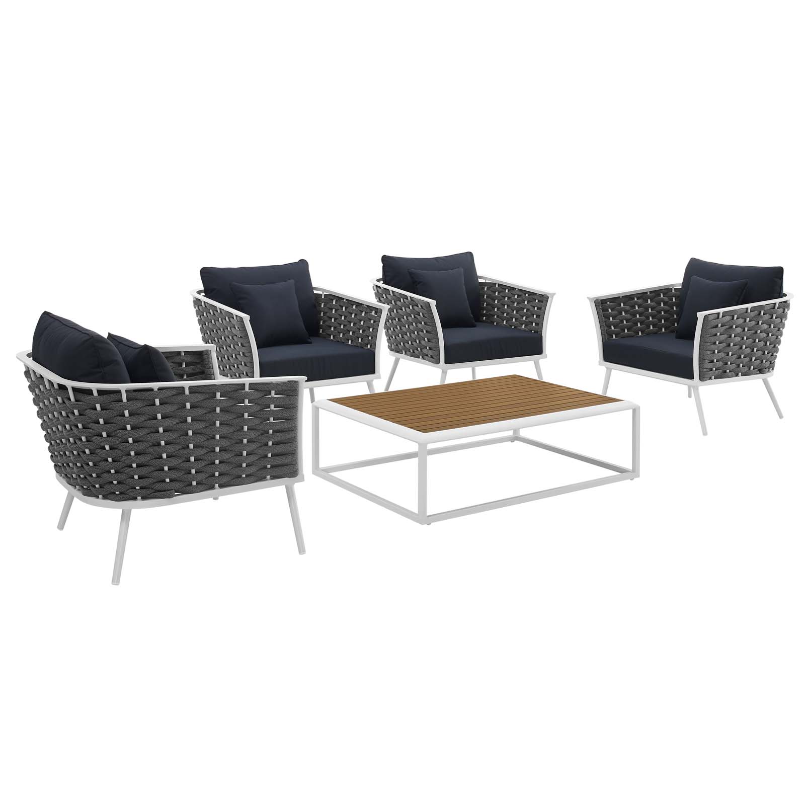 Modway Stance 5 Piece Outdoor Patio Aluminum Sectional Sofa Set in White Navy - image 2 of 8