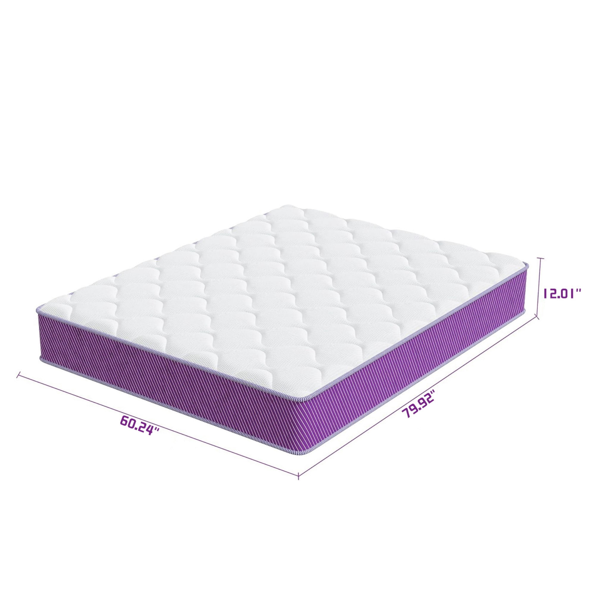 BSHTI 12" Queen Knitted Fabric Hybrid Mattress with Pocket Coils, Support Foam, Pressure Relief for Bedroom(Purple)