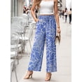 thumbnail image 2 of GIRUNS Women's Wide Leg Pants High Waist Adjustable Knot Casual Loose Trousers With Pockets Business Work Casual Pants Blue Porcelain XL, 2 of 6