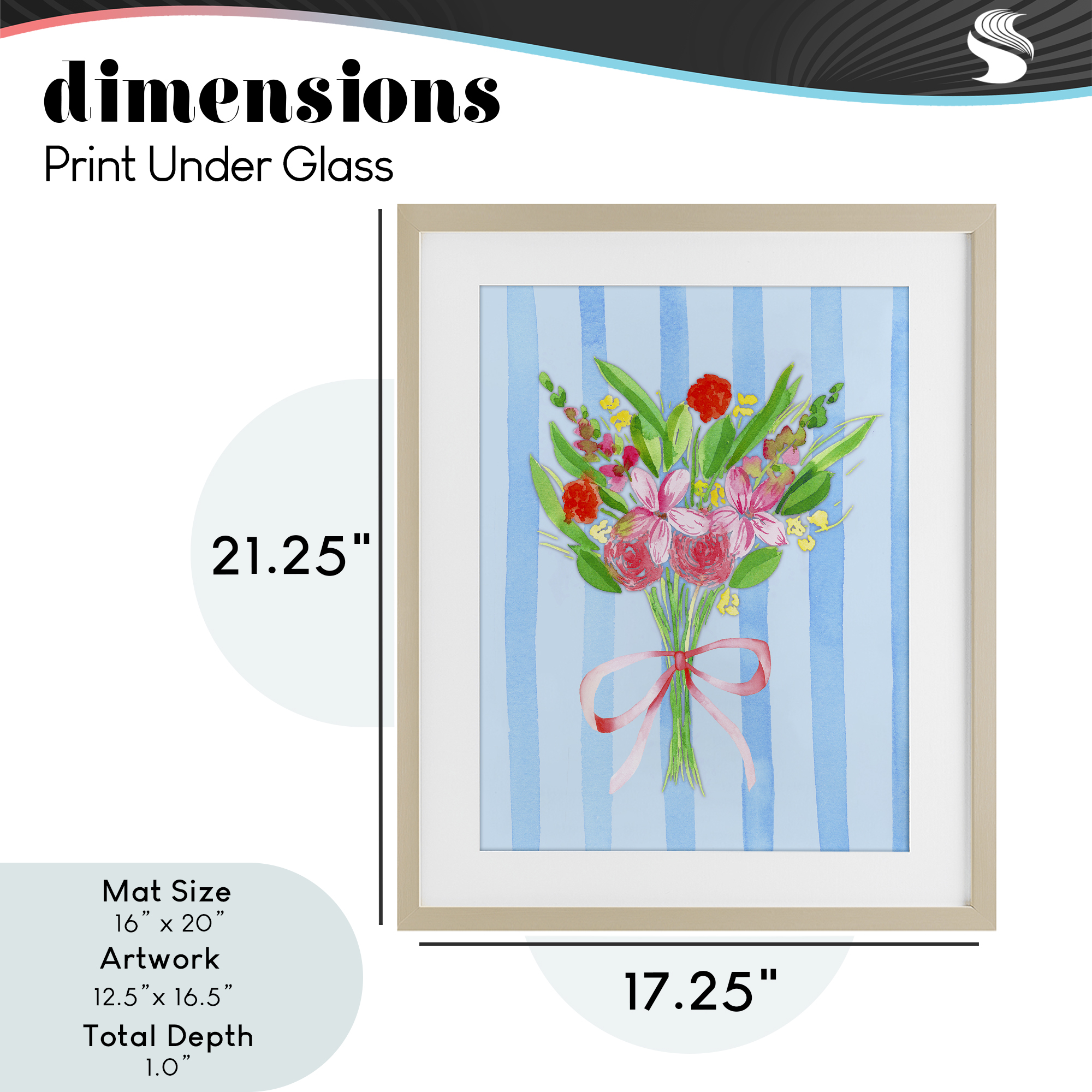 Bright Springy Bouquet Stripes Birch Framed Print Under Glass, design by Nina Jacobs