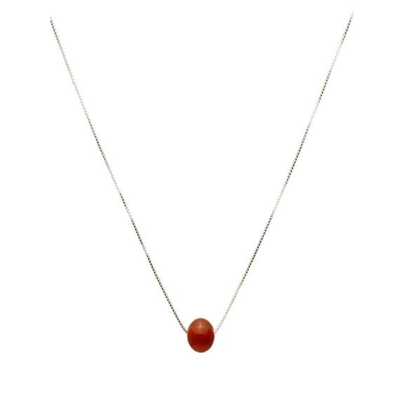 Round 10mm Carnelian Stone Station Sterling Silver Box Chain Necklace Adjustable 20" 2" Extender