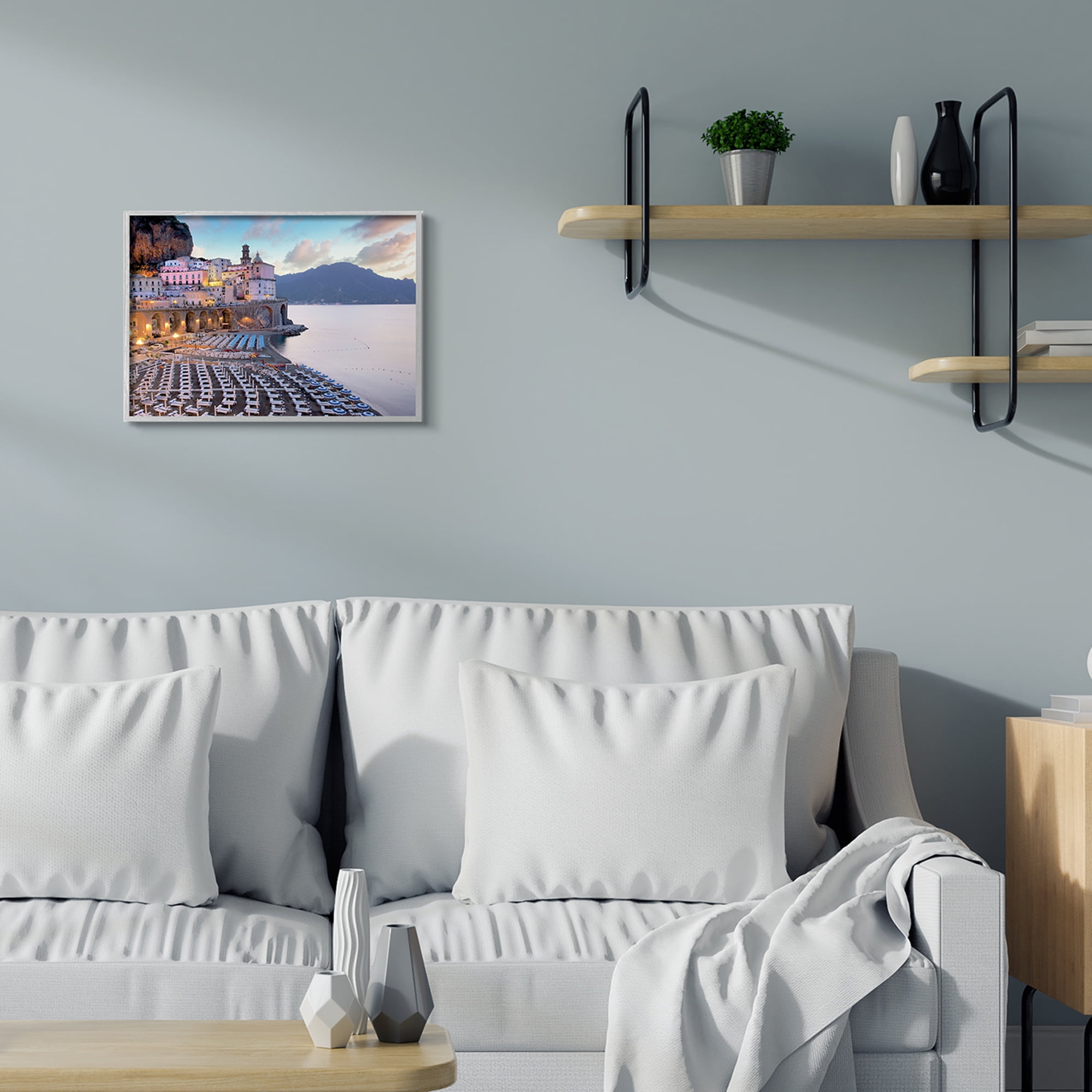 Stupell Industries Coastal Italian Beach Seaside Resort Cityscape Abstract Photography Gray Framed Art Print Wall Art, 16 x 20