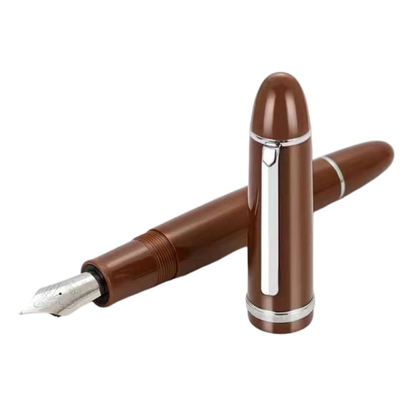 Classic Iridium Fountain Pen 40mm Large Nib Screw Cap Metal Writing Pen Smooth Ink Executive Business Pen for Calligraphy Journaling Brown 0.6mm