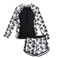 thumbnail image 1 of Kids Girls Swimsuit Rash Guard Sets 2-Piece Bathing Suits with Half Zip Summer Kids Swimwear 7-14Y, 1 of 4
