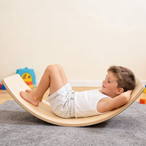 Wooden Kids Balance Board Wobble Board, 300?Lbs Capacity Sensory Training Rocker Board for Children & Adults Indoor Play Yoga Exercise