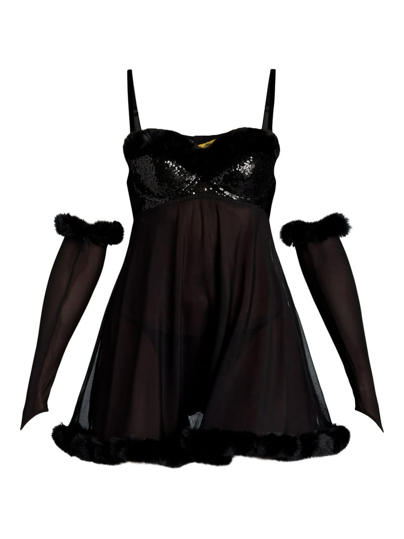 Just Sexy Lingerie Women's Faux Fur and Sequin Babydoll Set with Gloves, 3-Piece, Sizes S-XL - Walmart.com Just Sexy Lingerie Women's Faux Fur and Sequin Babydoll Set with Gloves, 3-Piece, Sizes S-XL - Walmart.com