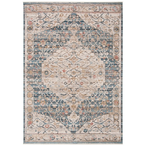 SAFAVIEH Kenitra Jermaine Oriental Polyester Area Rug, Blue/Ivory, 9' x 12'