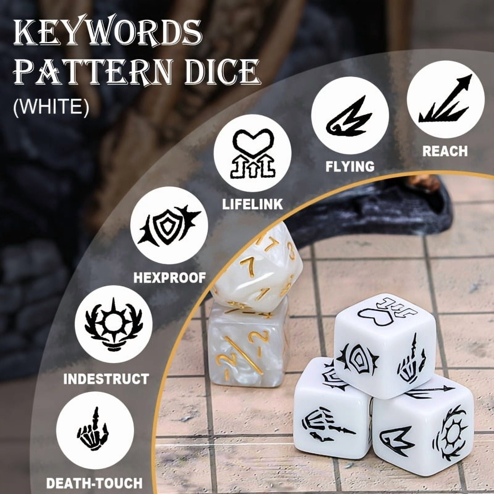 SWAJUJA 48pcs Abilities Keywords Counter Dice MTG Dice 1/+1 Counters Bulk Creature Stats Buff Tokens Dice Set for Magic The Gathering, MTG, TCG, Card Games Accessories (Multicolor)