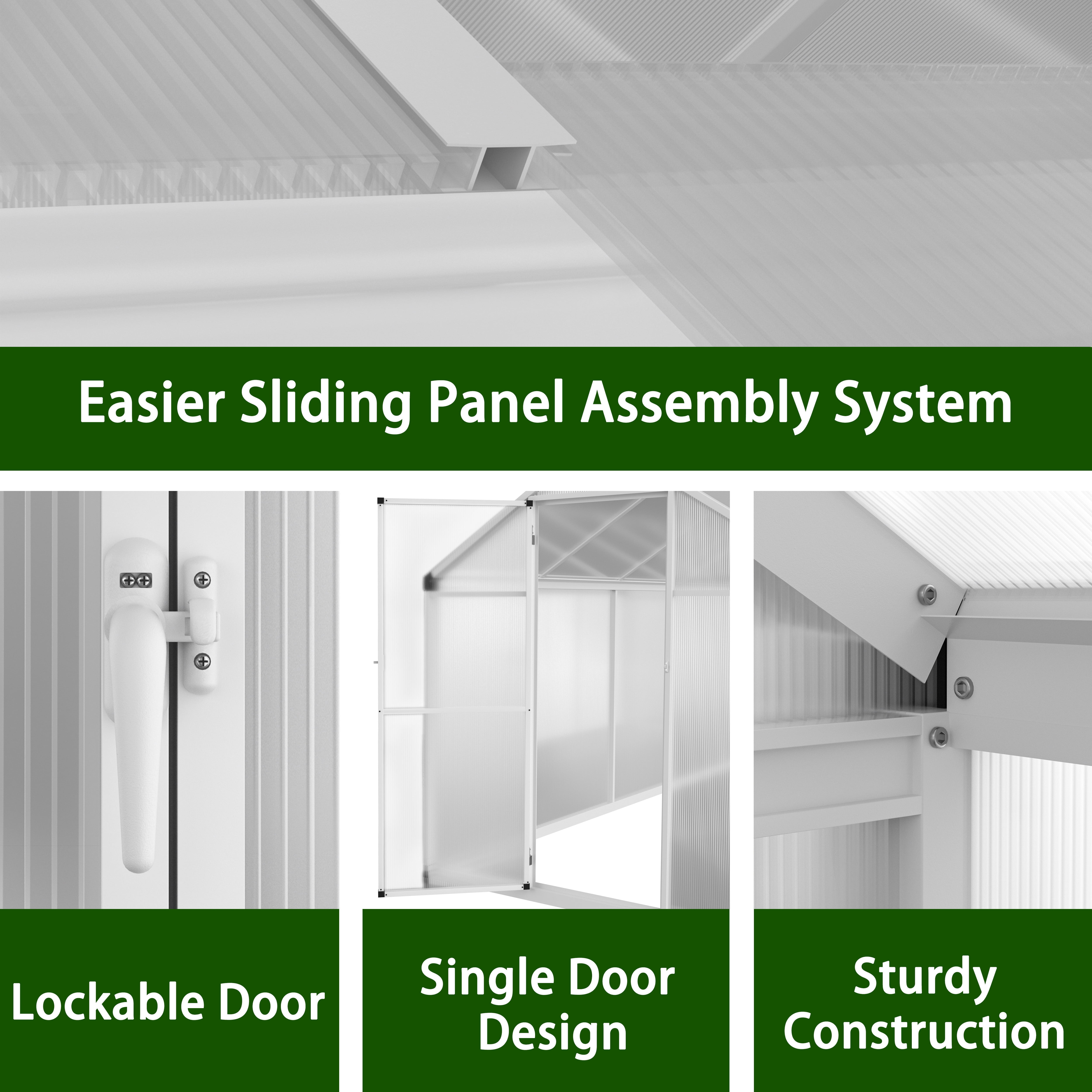 VEIKOUS 6' X 12' Outdoor Greenhouse, Walk-in Greenhouse W/ 2 Adjustable Roof Vents and Lockable Door, White