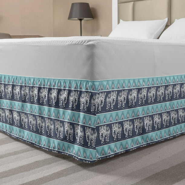 Bohemian Bed Skirt Far Eastern Elephants Pattern Culture Animal Symbolism Ethnic Art Elastic Bedskirt Dust Ruffle Wrap Around For Bedding Decor 4 Sizes Purpleblue And Baby Blue By Ambesonne Walmart Com
