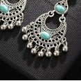 thumbnail image 3 of Clip on 2 1/4" silver and turquoise stone dangle ball earrings, 3 of 4