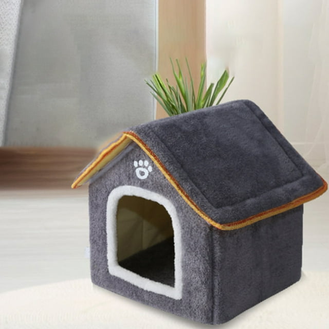 Fiudx Caseta Cálida para Mascotas, Diseño Semicerrado, Material Suave y Aterciopelado, para Usar En Cualquier Temporada, para Un Sueño Cómodo para Perros y Gatos, Techo Plegable y Desmontable, Tamaño