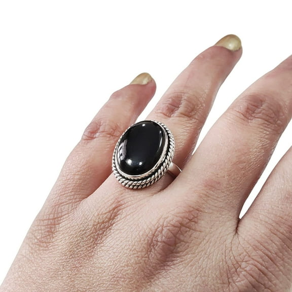 Natural Black Onyx Ring, Black Onyx Ring, December Birthstone, Simple Band, 925 Sterling Silver, Womens Ring, Christmas, Thanksgiving, Handmade, Statement Jewelry, Natural Gemstone Ring