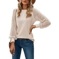 thumbnail image 6 of Mengpipi Women's Long Sleeve Blouse Lace Waffle Knit Loose Casual Tops, Beige-XXL(US 20-22), 6 of 7